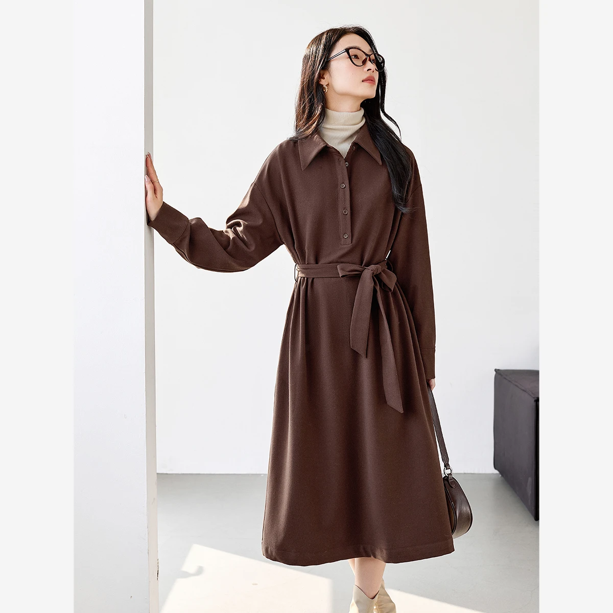 VIMLY Women's Long Dress 2026 Fall French Chic Turn-down Neck Shirt Dress Vintage Office Lady Loose-fit Ladies Dresses A0595