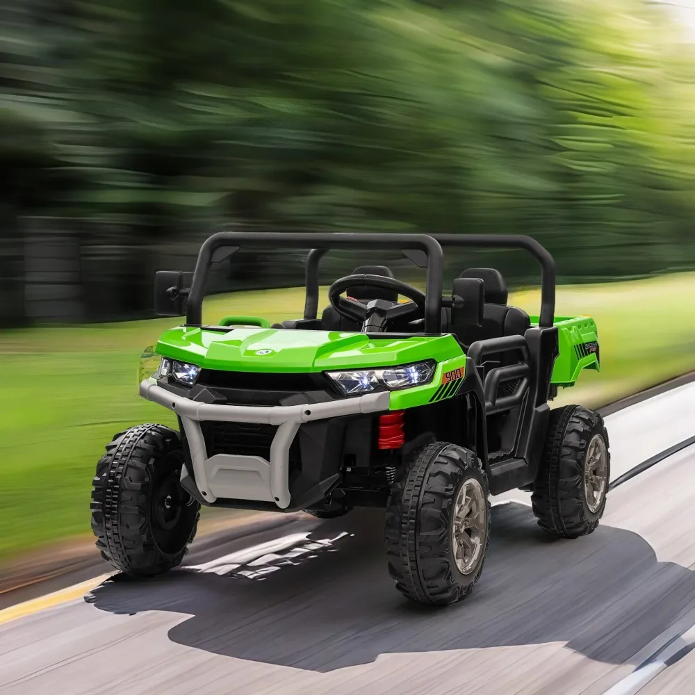 Passeio de caminhão 24V, passeio de 2 lugares em UTV com cama/pá com controle remoto com pneu antiderrapante, carro elétrico para crianças