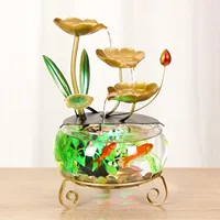 CHENYISHI Modern Lotus Leaf Tabletop Water Fountain With LED Lights Decorative Glass Fish Bowl Zen Indoor Waterfall