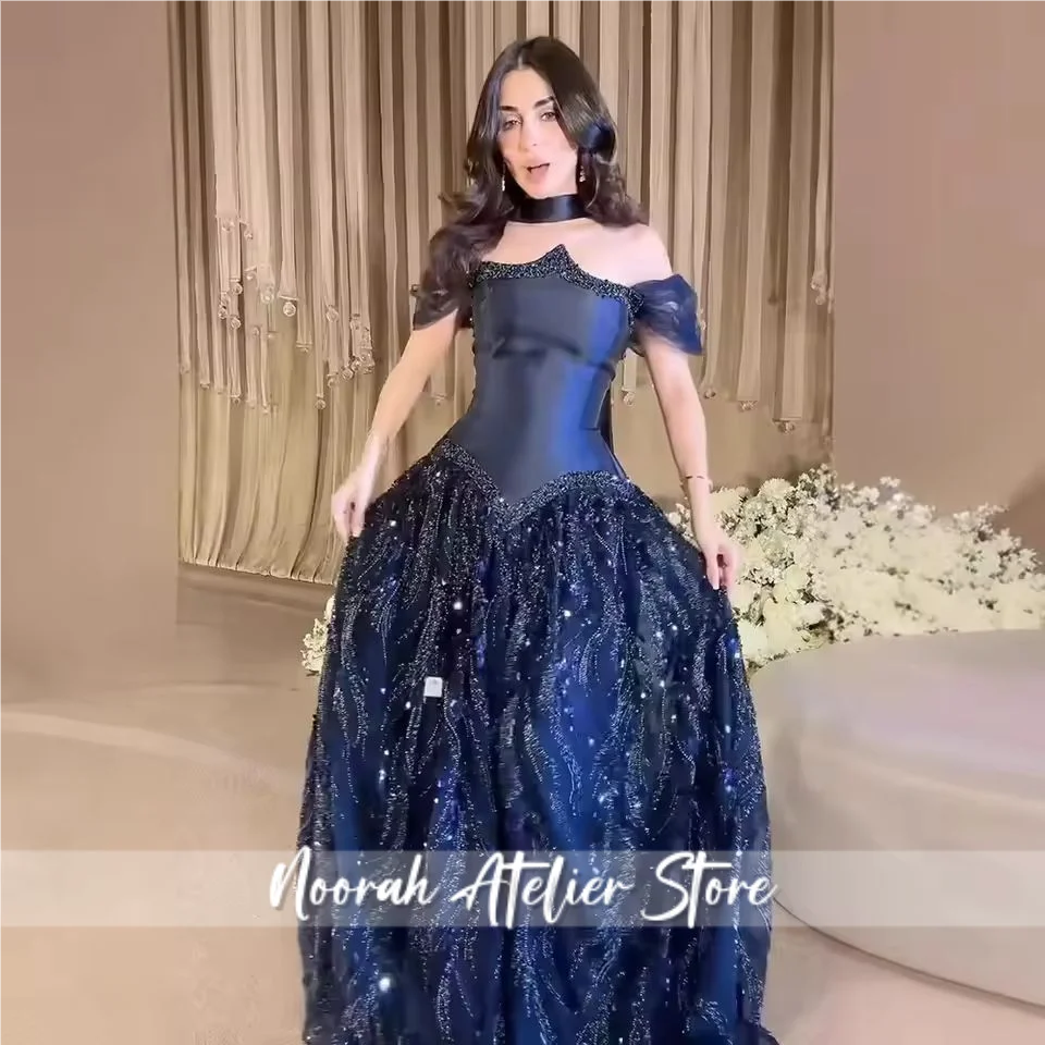 فساتين سهرة بشاح دبي بدون حمالات باللون الأزرق الملكي 2025 فستان حفلات ألين للحفلات الراقصة فستان رسمي مخصص