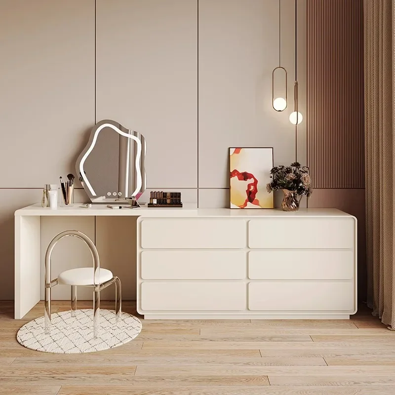 

Cream style dresser chest cabinet integrated light luxury dressing simple celebrity retractable table
