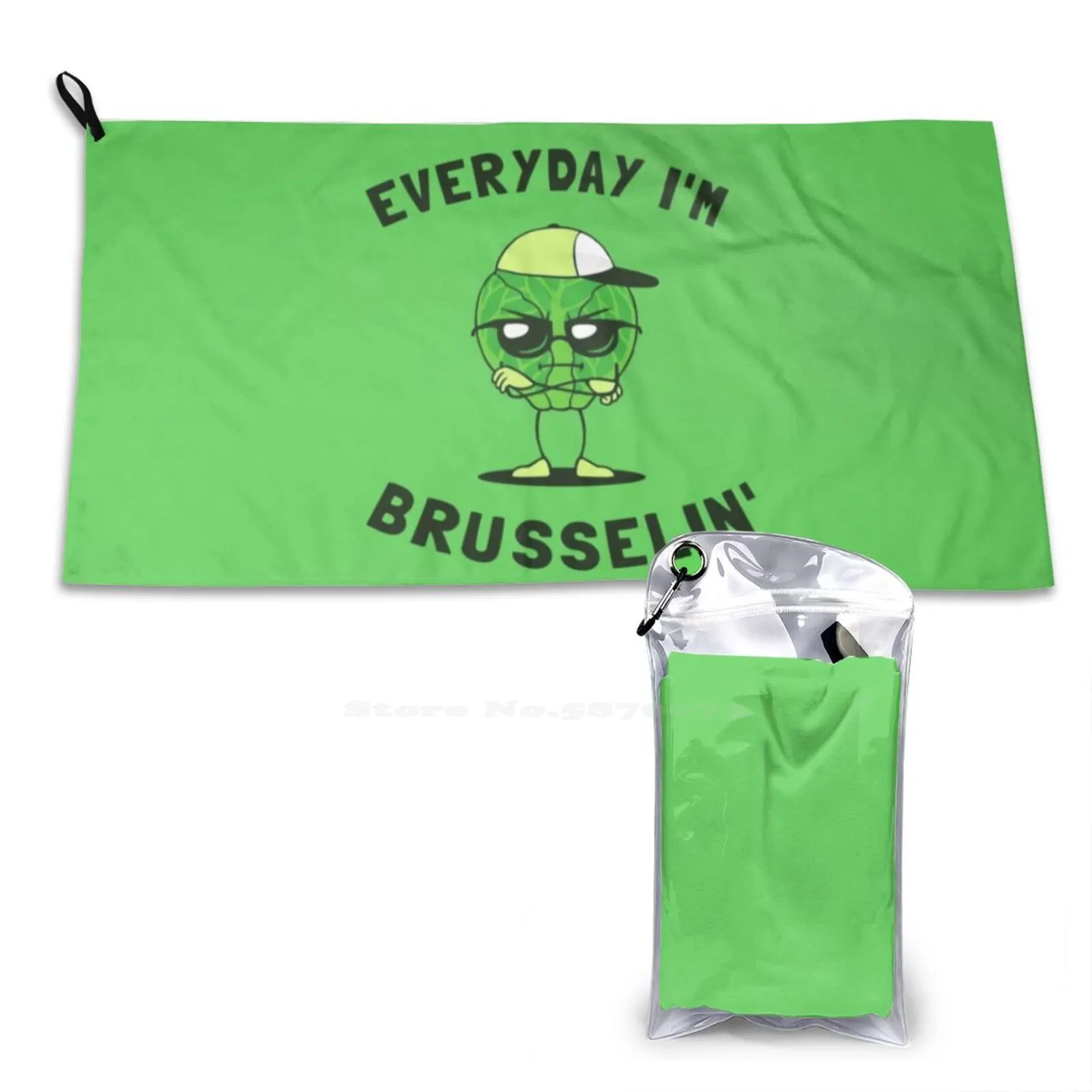 Everyday I'M Brusselin'-Toalla de baño con estampado 3D, fuerte absorción de agua todos los días, brotes de Brusselin, comida vegana de Navidad