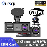 WiFi 3 Channel Car DVR Three Way Dash Cam Inside Vehicle Camera DVRs Recorder FHD 1080P Video Mini Registrator Dashcam Camcorder