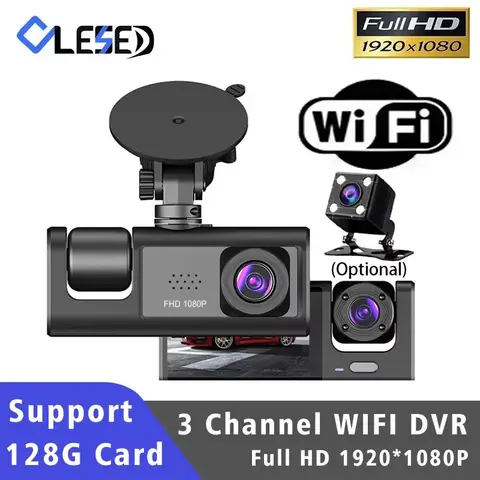 WiFi 3 채널 자동차 DVR 3 방향 대시 캠 차량 내 카메라 DVR 레코더 FHD 1080P 비디오 미니 레지스터 대시 캠 캠코더