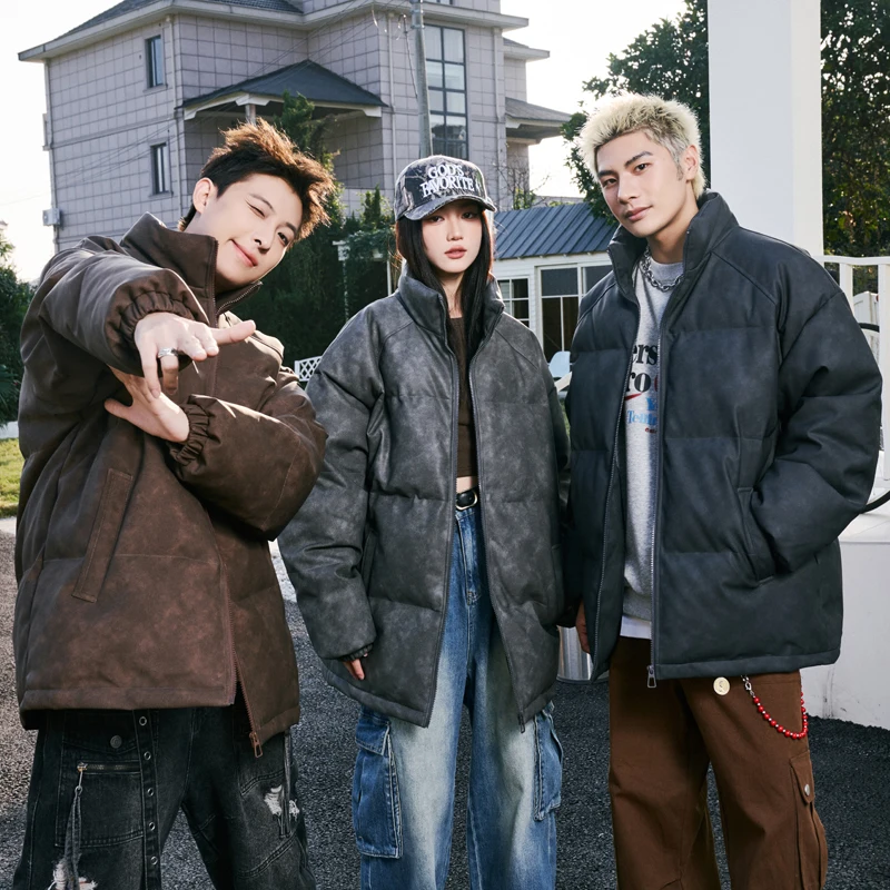 

Stand Collar Cotton-Padded Jackets 2025 Autumn Winter Men's Windproof Thick Warm Coat High Street Wear Loose Top Parkas Clothing