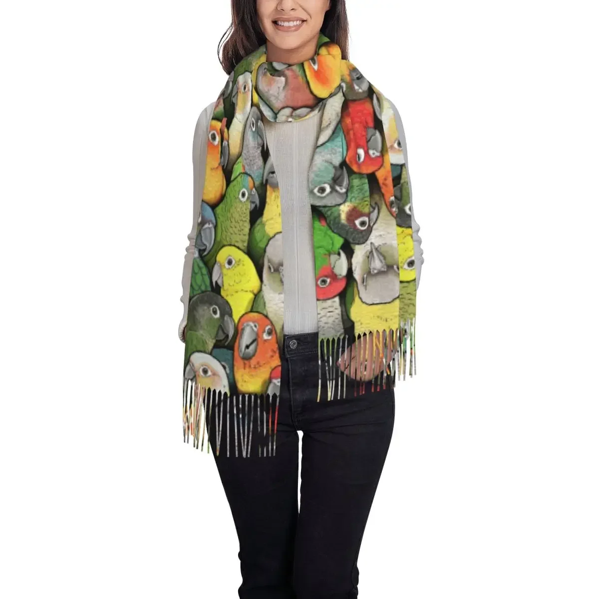 Custom Print Colour Of Conure Birds Scarf Women Men Winter Warm Scarves Cute Parrot Shawl Wrap