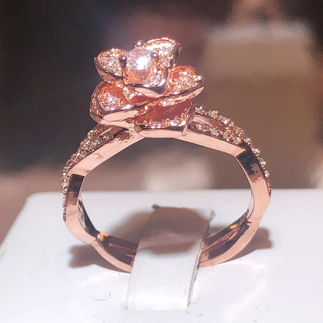 925 Stamp New Fashion Rose Flower Ring Luxury Female Rose Gold Color Engagement Ring Vintage Party Wedding Band Rings For Women AliExpress