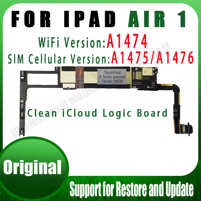 

Free iCloud A1474/A1475 or A1476 For iPad Air 1 Motherboard Wifi & SIM Cellular Version For iPad 5 Logic Boards