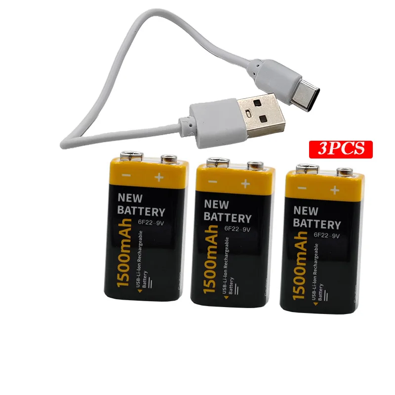 Recargable Li-ion 9V 6F22 1500mAh USB Batería Tipo - Puerto C Micrófono Multímetro Juguete Instrumento de Control Remoto Medidor