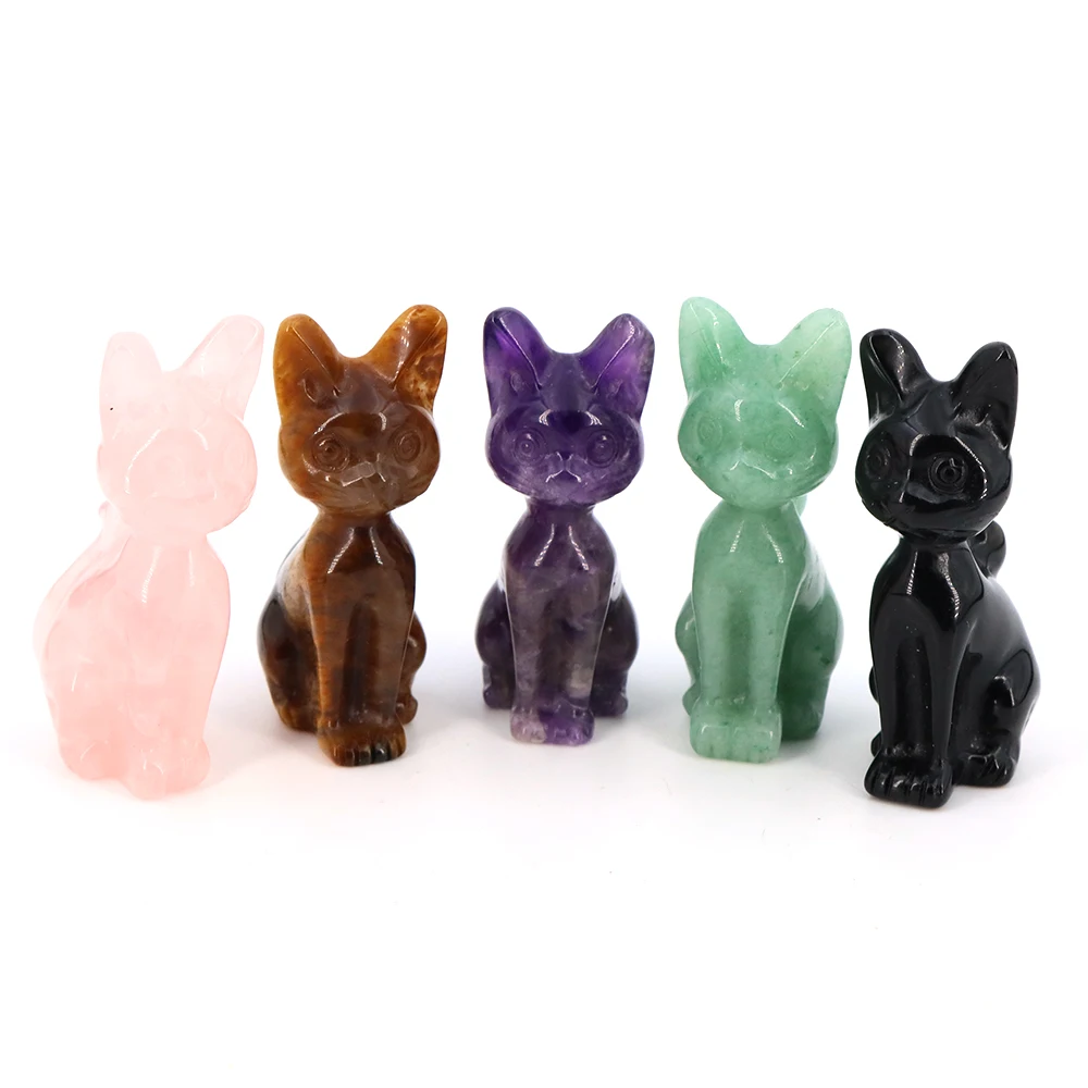 Egyptian Cat Statue Natural Crystal Carving Animal Figurine Ornaments Reiki Healing Gems Crafts Home Decoration Christmas Gift