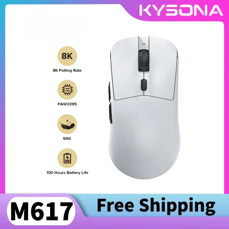 JIMITU X Kysona M617 Wireless Bluetooth Gaming Mouse PAW3395 8khz 26000DPI Lightweight Rechargeable Gaming Mouse Accessory