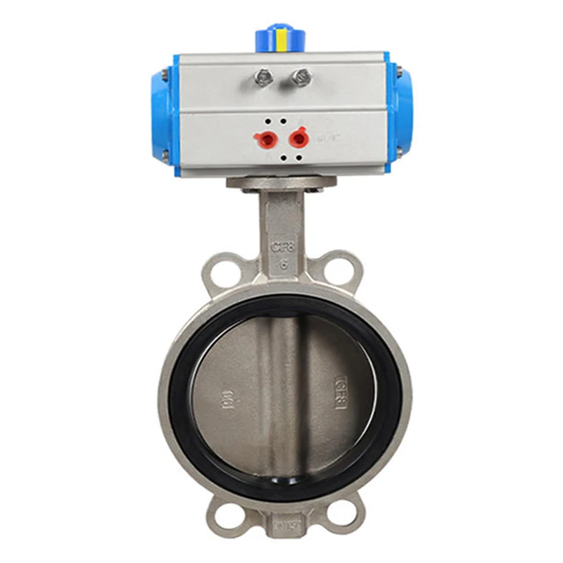 4 inch double acting actuator EPDM rubber seal wafer type DN100 water stainless steel pneumatic butterfly valve