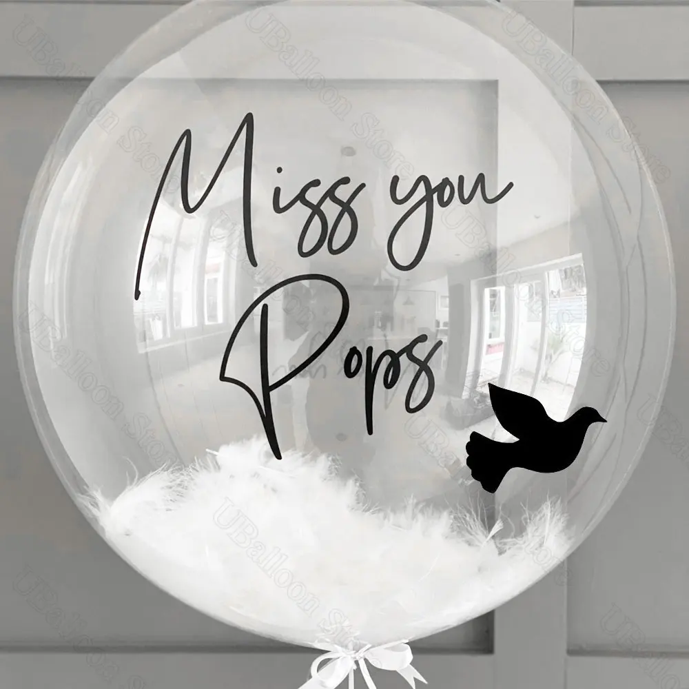 Large Memorial Balloon 36Inch Custom Personalized Whte Feather Clear Balloons for Remembrance Funeral Balloons Accessories