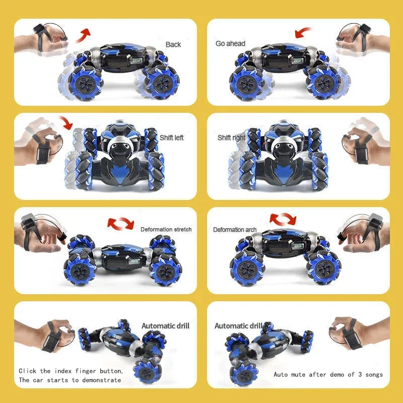 Rc Stunt Car Dual Remote Control Watch Gesture Sensor Drift 2.4GHz 4wd Rotation Deformation Electric Toy for Kids Boys Christmas