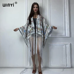 WINYI wysokiej jakości kimono okrycie plażowe letnie stroje dla kobiet eleganckie modny kardigan seksowne świąteczne z nadrukiem maxi