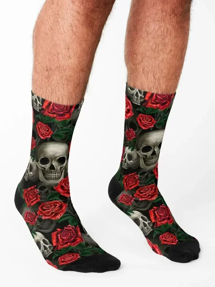 Skulls and red roses Socks Wholesale Rugby golf Hiking boots Socks Women's Men's