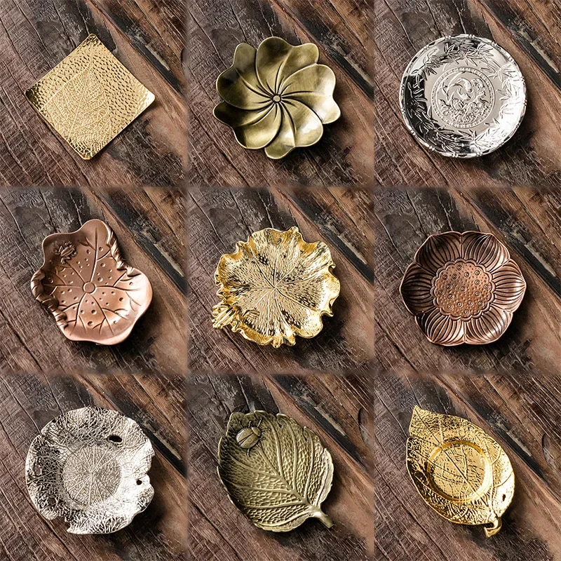 صواني شاي نحاسية عتيقة مضادة للحروق ، حامل أكواب ، وسادة حصيرة ، شاي كونغ فو ، قاعدة قهوة ، طراز ياباني ، إكسسوارات حفل