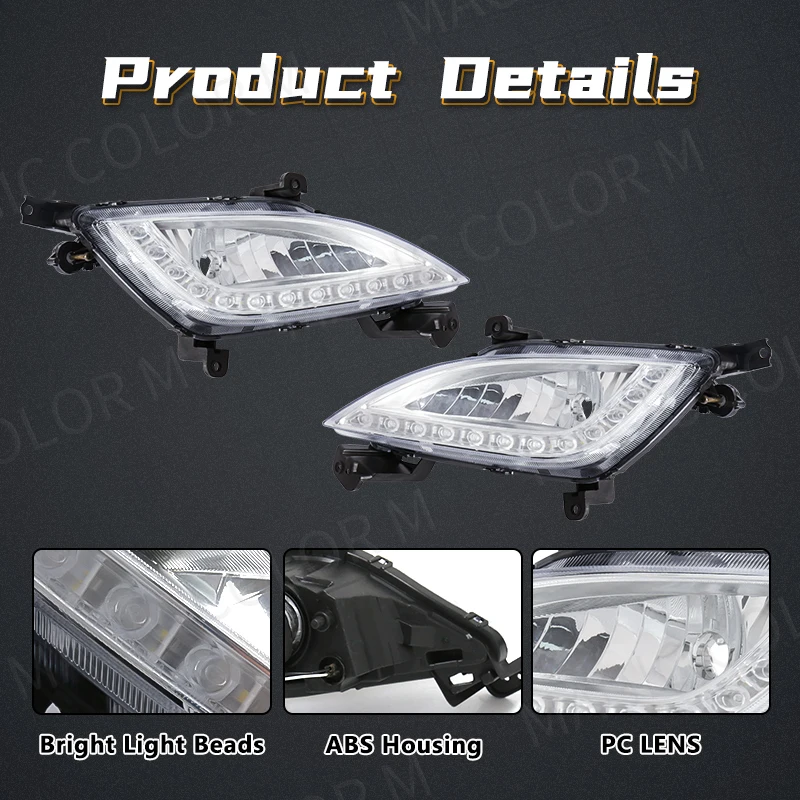 Car Front Bumper Fog Lamp Assembly For Hyundai Elantra GT I30 2012 2013 2014 2015 2016 LED DRL Daytime Running Lights Accessorie