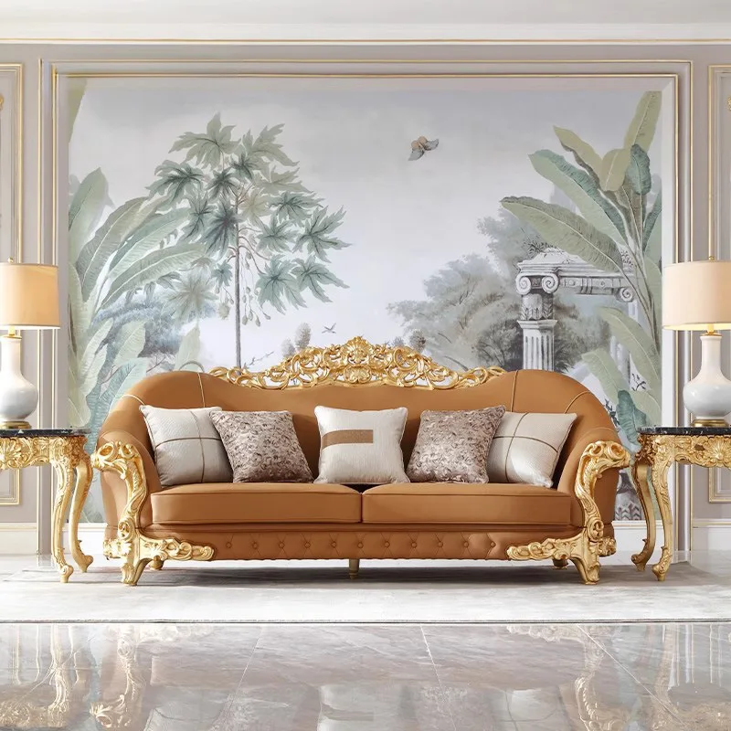 #French-style Arc-shaped Carved Solid-wood Palace Sofa Luxurious Living Room Suite European Style Suitable Large-format Homes