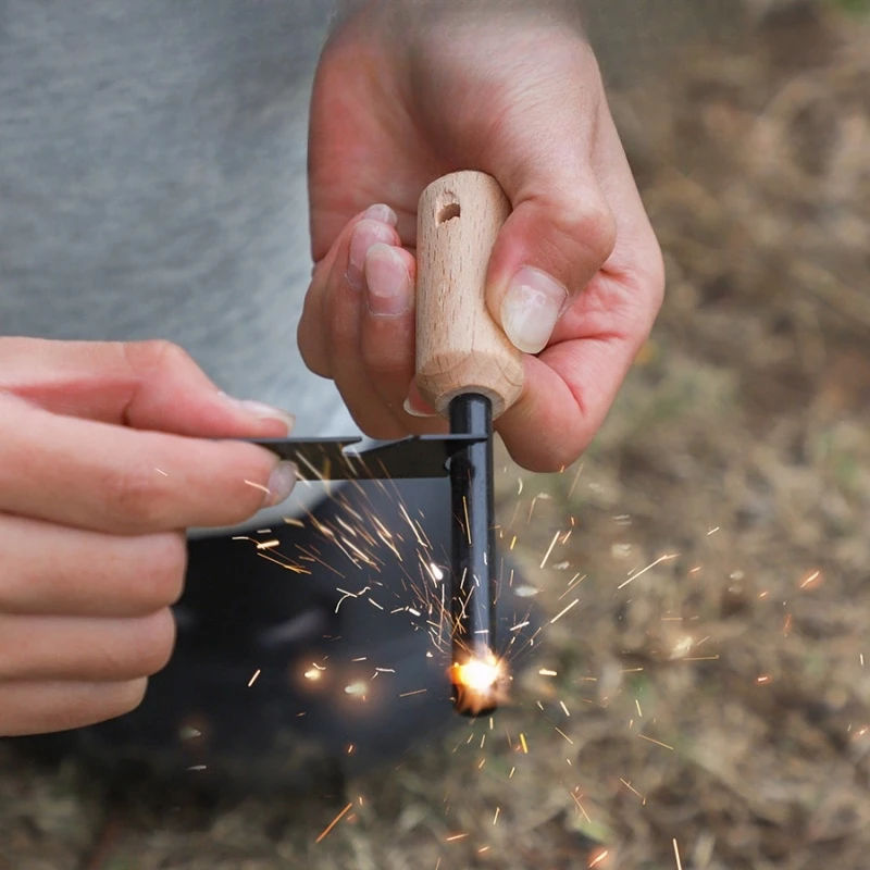 

New Wilderness Survival Portable Flint Kit - Magnesium Fire Starter Stick with Wooden Handle for Camping Outdoor Equipment Tool