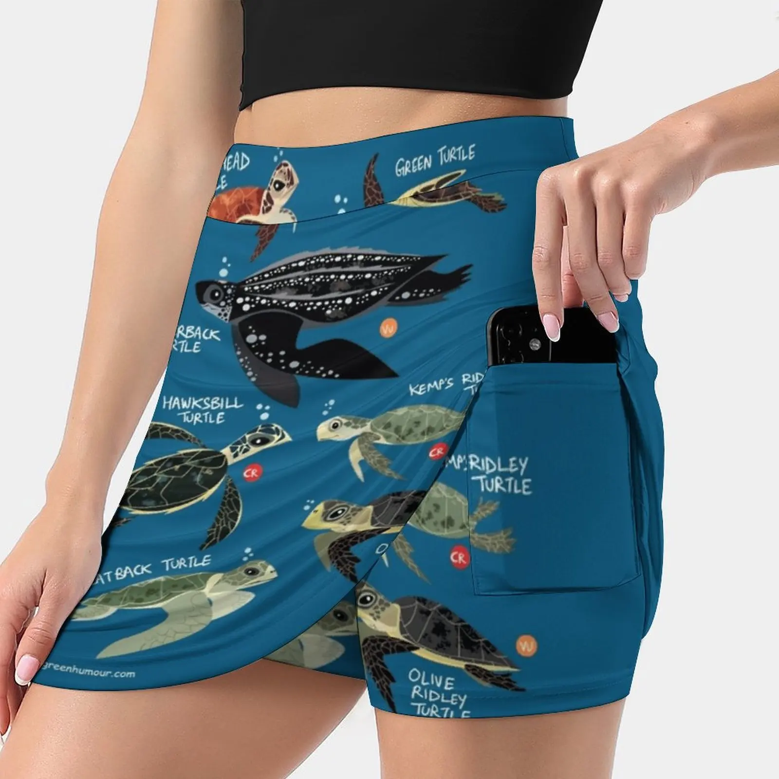 Sea Turtles Of The World Fake Two-Piece Hakama Skirt Women Pencil Skirts Workout Sports Mini Skirt Turtles Reptiles Caricature