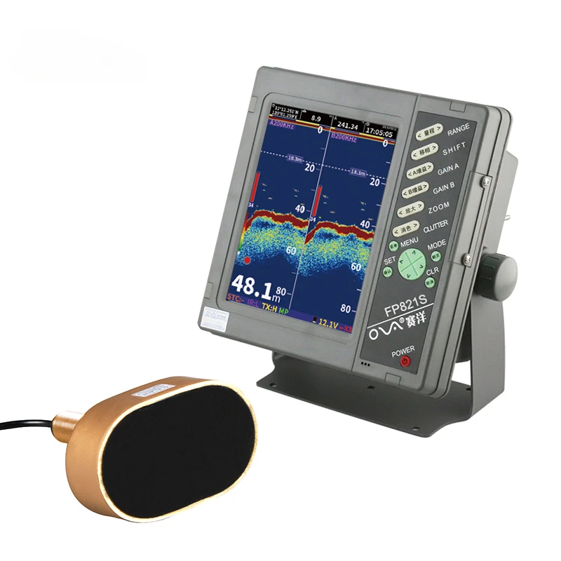 1 kw lcd fishfinder with through hull transducer