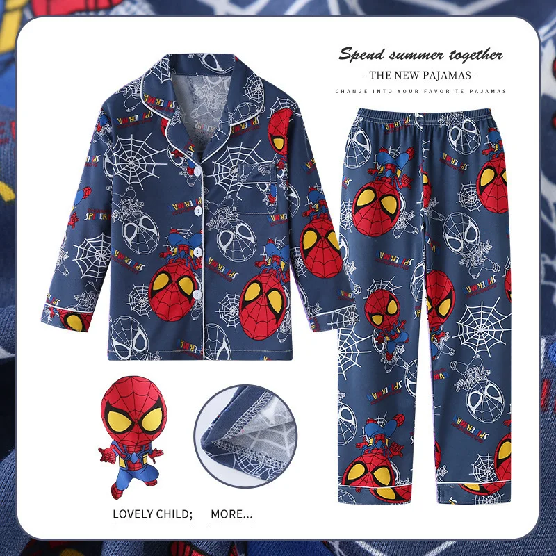 Marvel Superhero Pajama Sets Collar Cardigan Textured Comfortable Nightwear Set Popular Comfy Soft Print Indoor Clothing Autumn