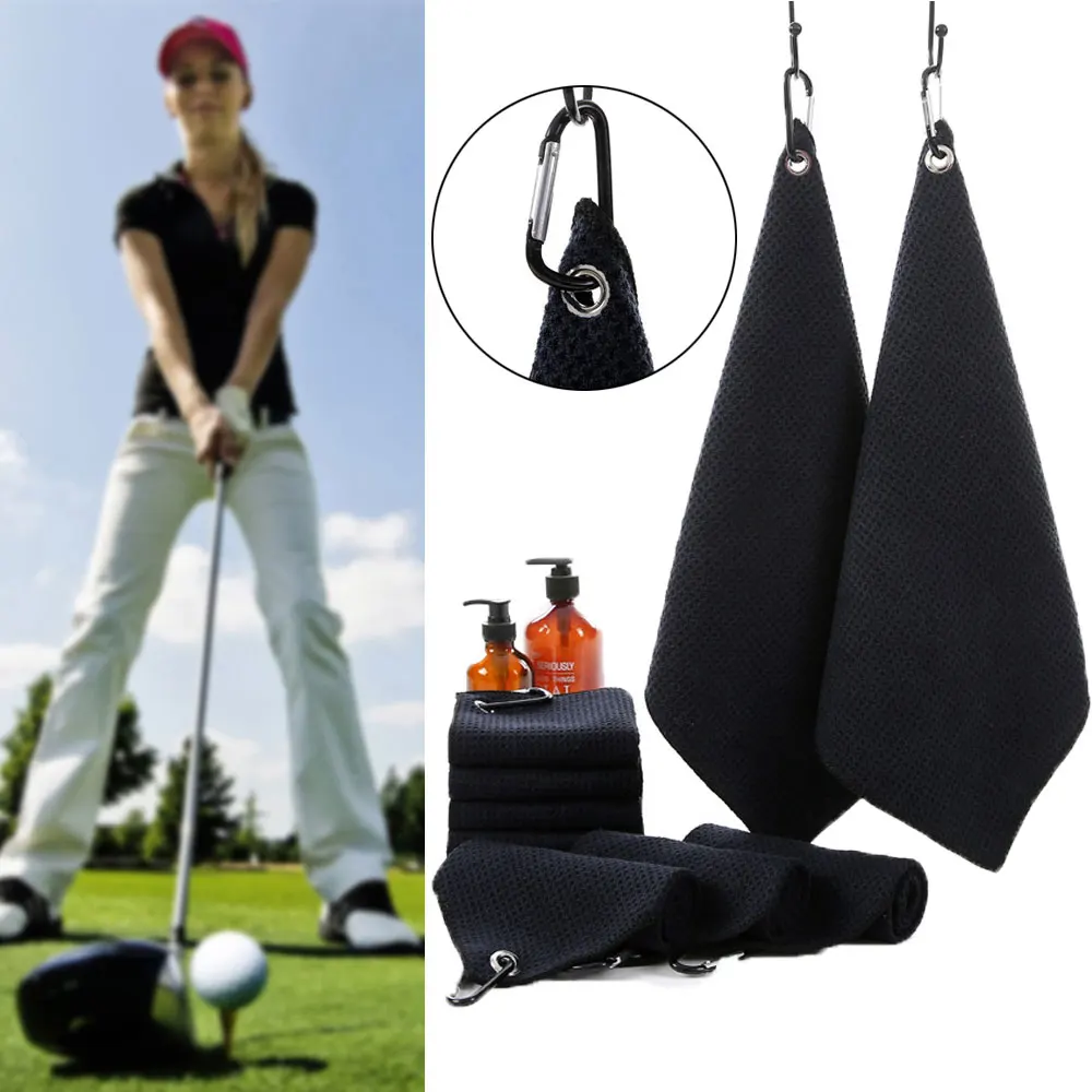 Black Microfiber Cotton Golf Towel With Carabiner Hook Cleans Clubs Golf Towel Balls Hands Cleaning Towels 30*30/30*40/40*60cm