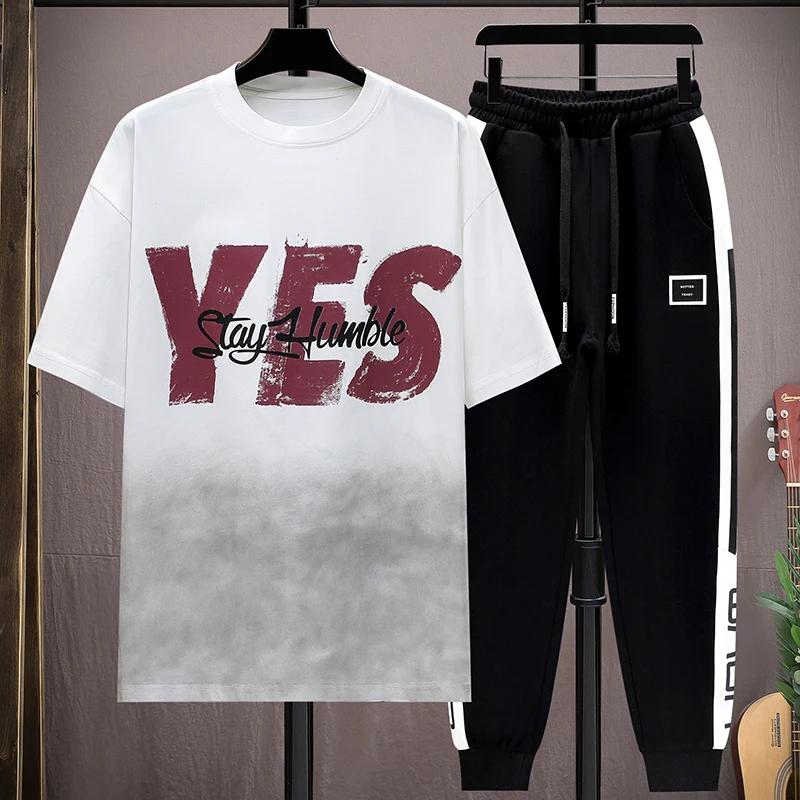 

Men's Casual 2-Piece Sportswear Set Streetwear Fashion Tracksuit T-Shirts and Pants Beachwear Summer Sweatshirt T-Shirts Set New