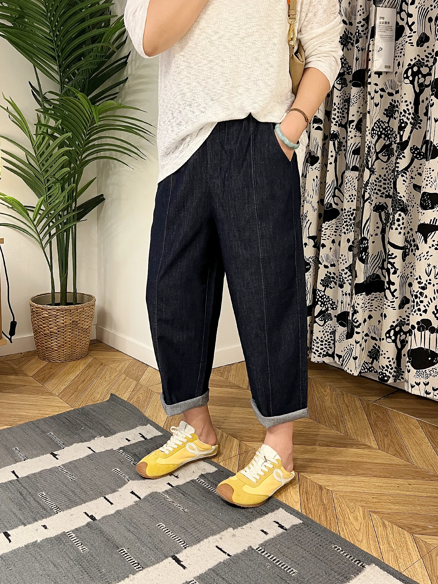 

Slimming Large Size Harlan Denim Straight Leg Jeans Women's Loose Fit Anti-Fade Spring Summer Soft Cotton High Waist Trousers