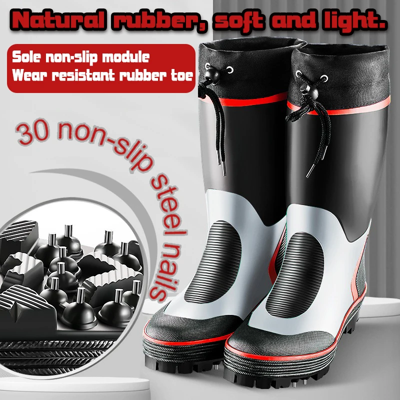 Waterproof Fishing Boots for Men, Non-Slip Steel Nails, Outdoor Rubber, Wear Resistant, Anti Slippery Shoes, Sea Reef, 30 