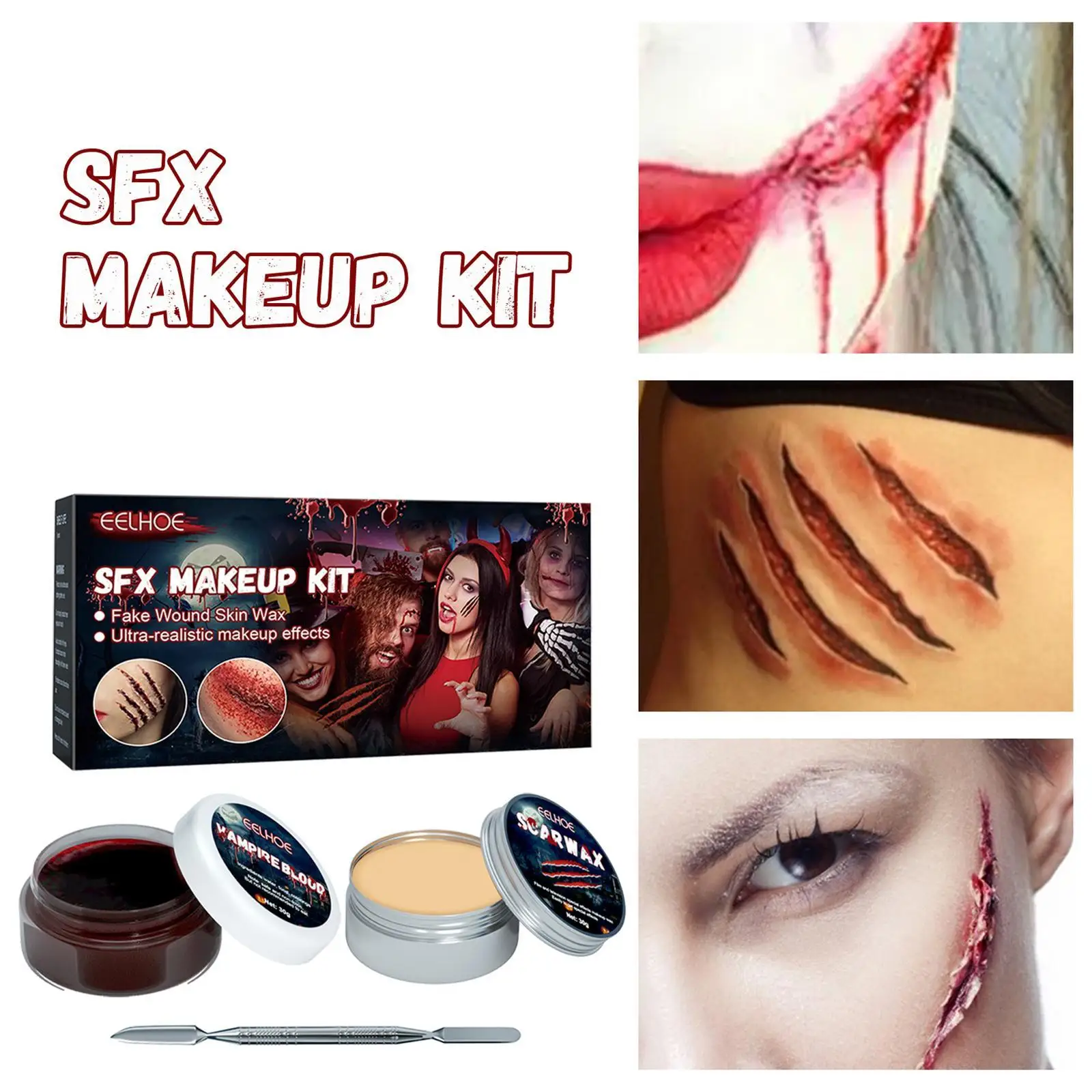 2 stks/set Halloween Huid Wax Plasma Make-up Set Litteken Make-up Horror Sfeer Party Make Up Props Nep Bloed Cosplay Make-up