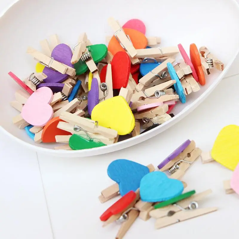 Mini Wooden Heart Clothespins 50pcs Cute Clothes Pins Laundry 3cm Color Love Clip For Home Decoration Photo Display Crafts