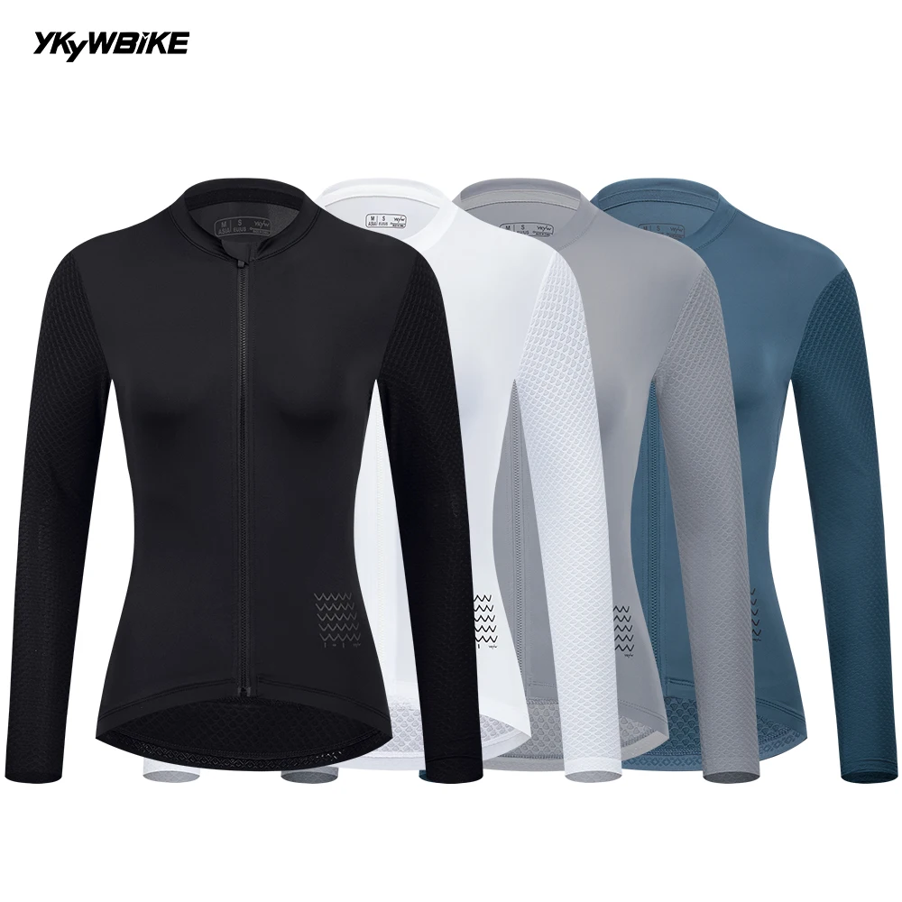 YKYWBIKE 2025 Women Cycling Jersey Long Sleeve Spring Breathable Road Bike Shirt Full YKK Zipper Female Bicycle Jersey