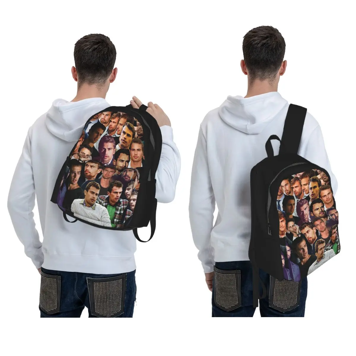 Theo James Photo Collage Backpack Student BookBag Children School Bag Computer Shoulder Bags for Men Women