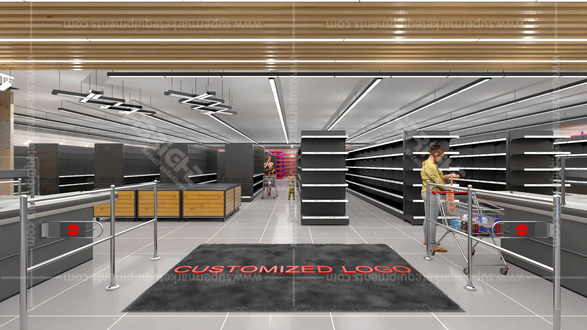 Custom.Customized Steel Frame Grocery Store Display Rack Wooden Flat Back Panel Supermarket Shelf