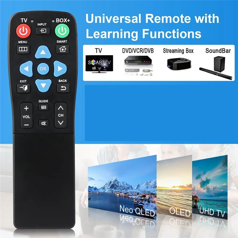 【Last-Chance!】Big Button Universal Remote For Seniors, Elderly-2-Device Control, Learning Functions, TV, DVD, Streaming Ready