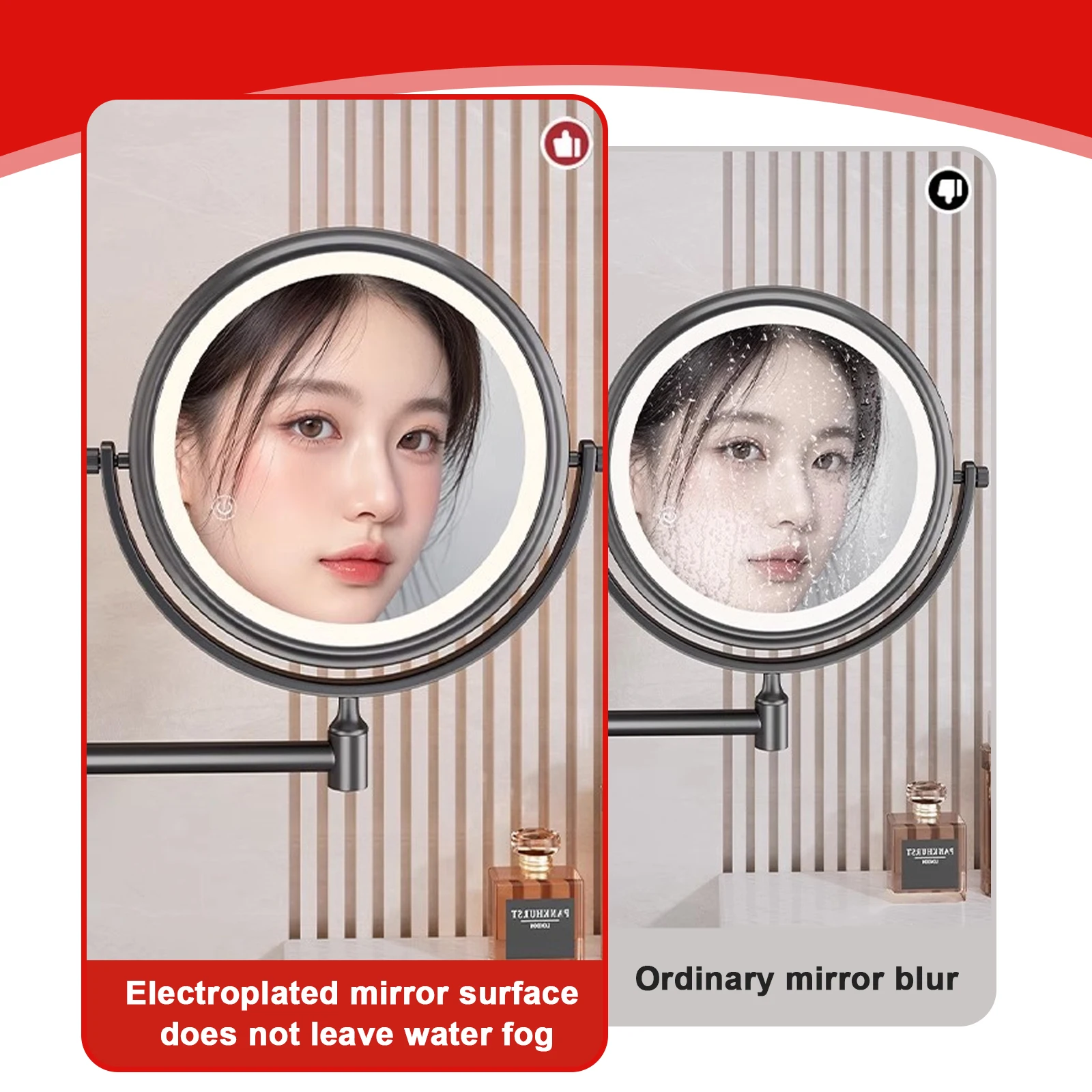 6/8 inch Wall Mounted Makeup Mirror Extending Folding Double Sided Rotating Bathroom Makeup Mirror 3x Magnification with Light