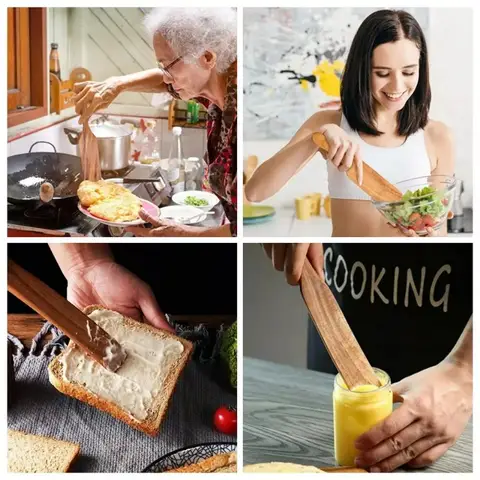 Träköksredskap Set 5PCS Teakträ Non-stick Värmebeständig Spatel Sked Köksredskap för Matlagning Servering och Omrörning 10 best sales träskedsset - №8