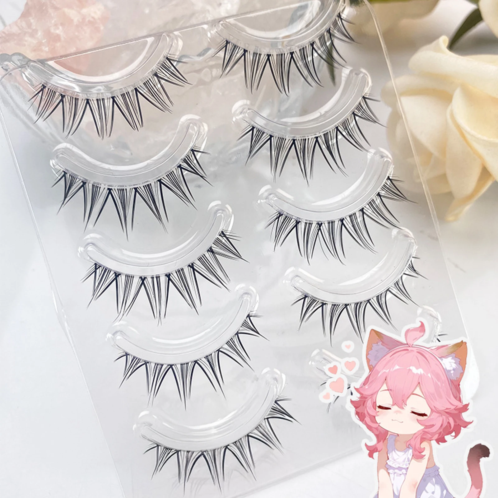 5 คู่ขนตาปลอมธรรมชาติแถบนุ่มโปร่งใส Band สไตล์เกาหลีขนตาขี้เกียจ Wispy ตุ๊กตา Eye ดูมังงะ Lash สําหรับผู้หญิง