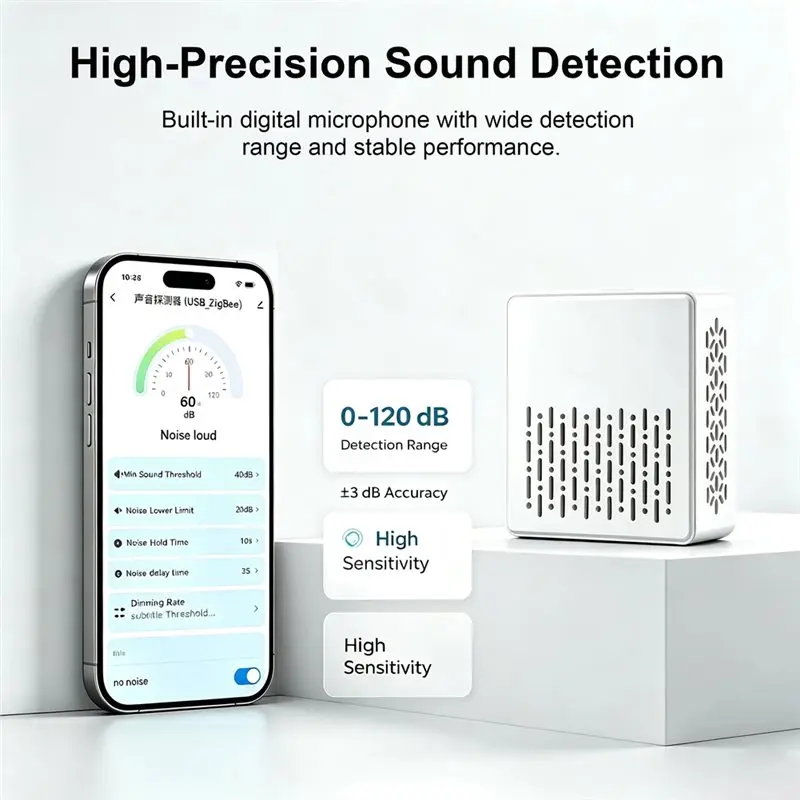 B62B Tuya Zigbee Noise Decibel Meter Sensor Smart Life App Remote Monitoring for Home Office Baby Room Security