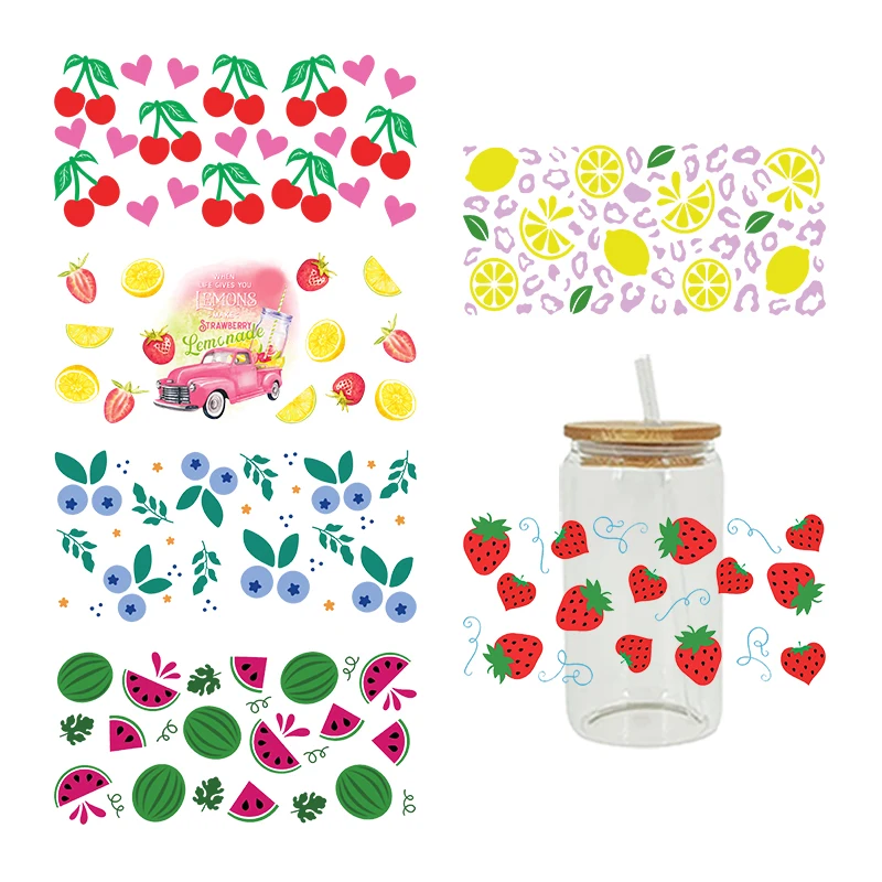 3D UV DTF Transfers Stickers 16oz Cup Wraps Fruit Blueberry Lemon Cherry Printed For DIY Glass Ceramic Metal Leather Etc. D9351