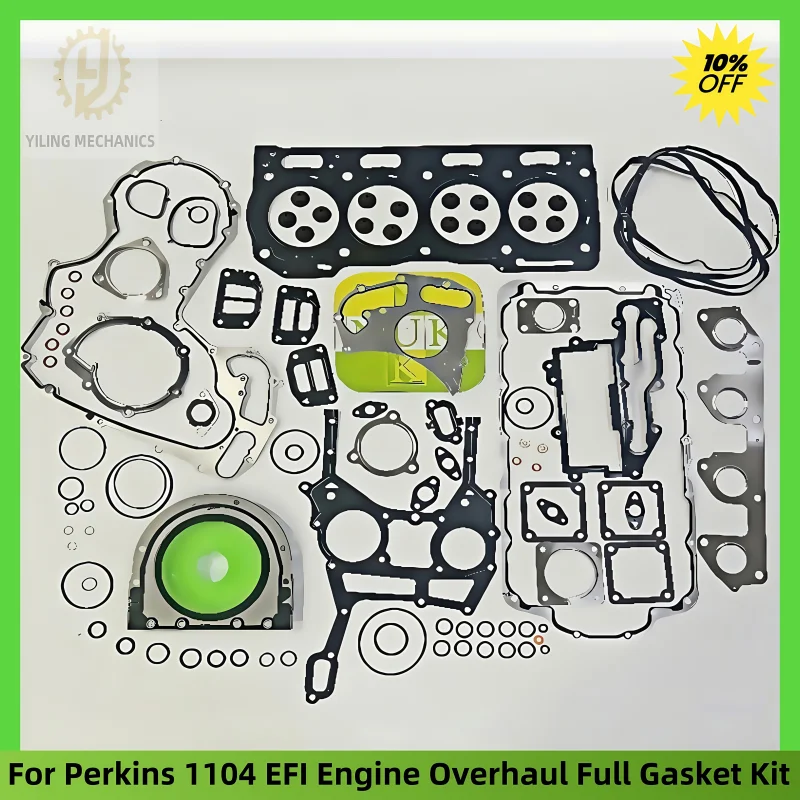 Para kit completo de juntas para motor de excavadora Perkins 1104 EFI, incluida junta de cilindro, sello de aceite del cigüeñal, juntas para vehículos enteros