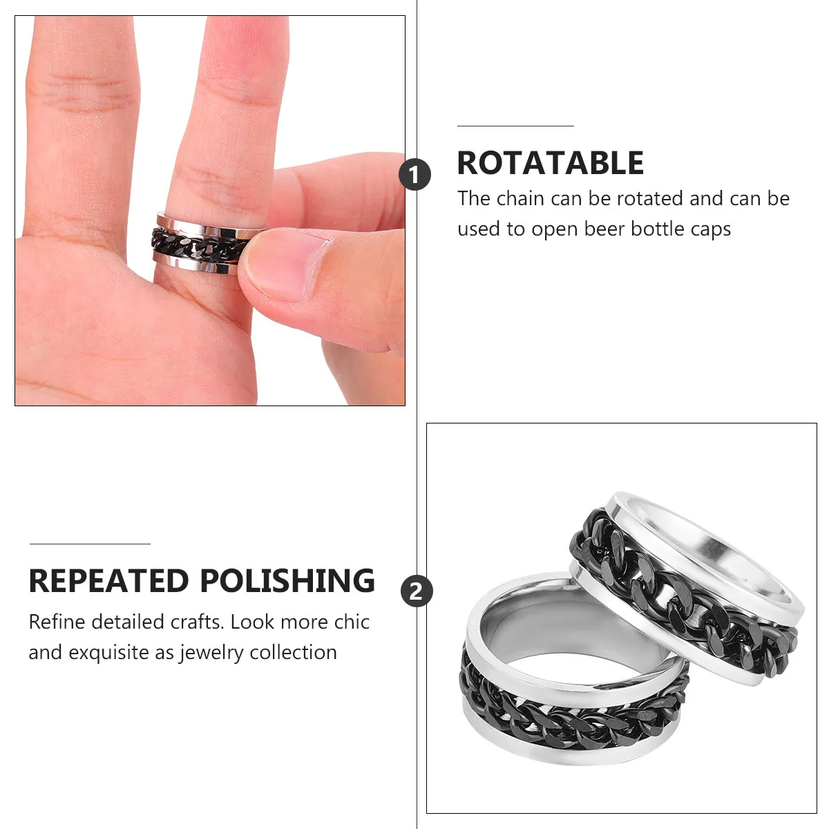 

10Pcs Stylish Men Ring Stainless Steel Titanium Steel Chain Design Rotating Function Ring Fashion Jewelry for Birthday Wedding