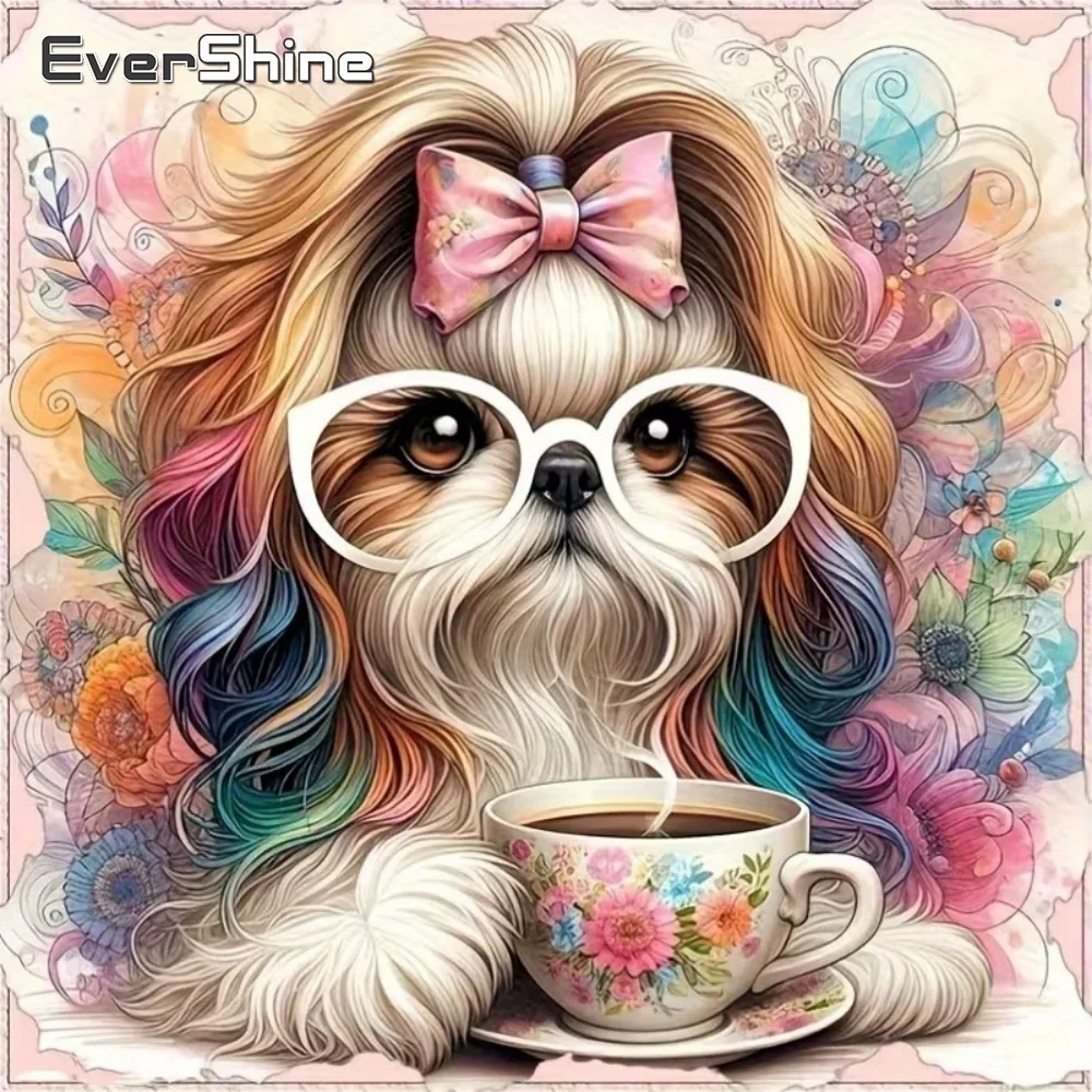 EverShine 5D DIY Diamantmalerei Hund Tiermotiv Vollquadratische Diamanten Stickerei Tassenbild aus Strass Mosaik Heimdekoration