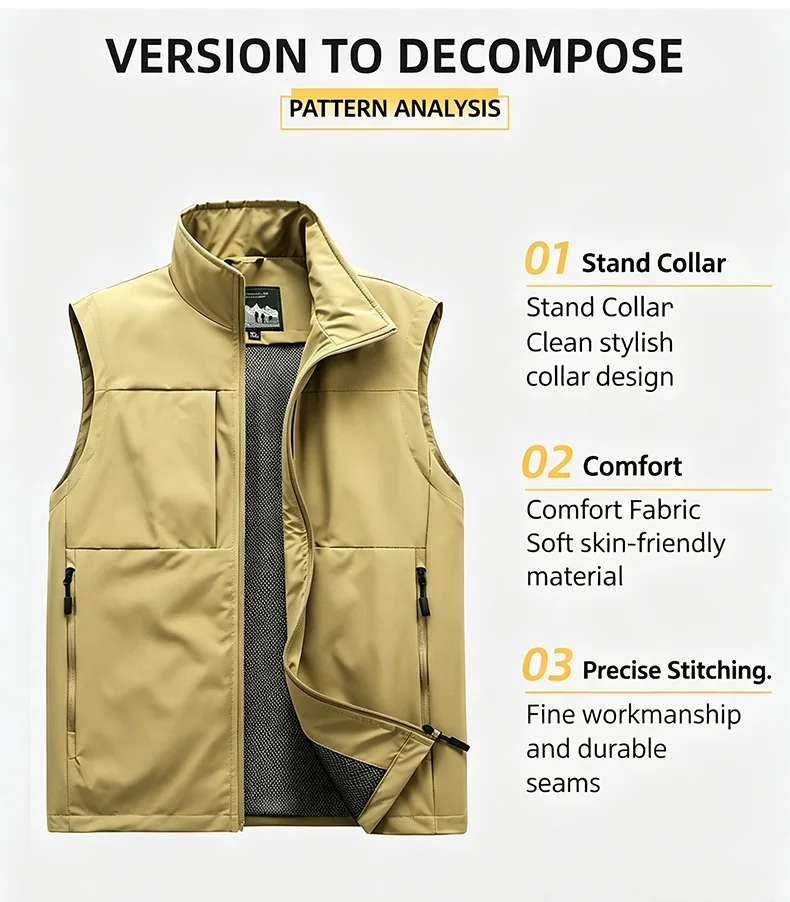 LNGXO Herren- und Damen-Anglerweste, Arbeitsweste mit mehreren Taschen für Herbst, Frühling, Outdoor-Sport, Wandern, Camping, Angelbekleidung – Detail 4