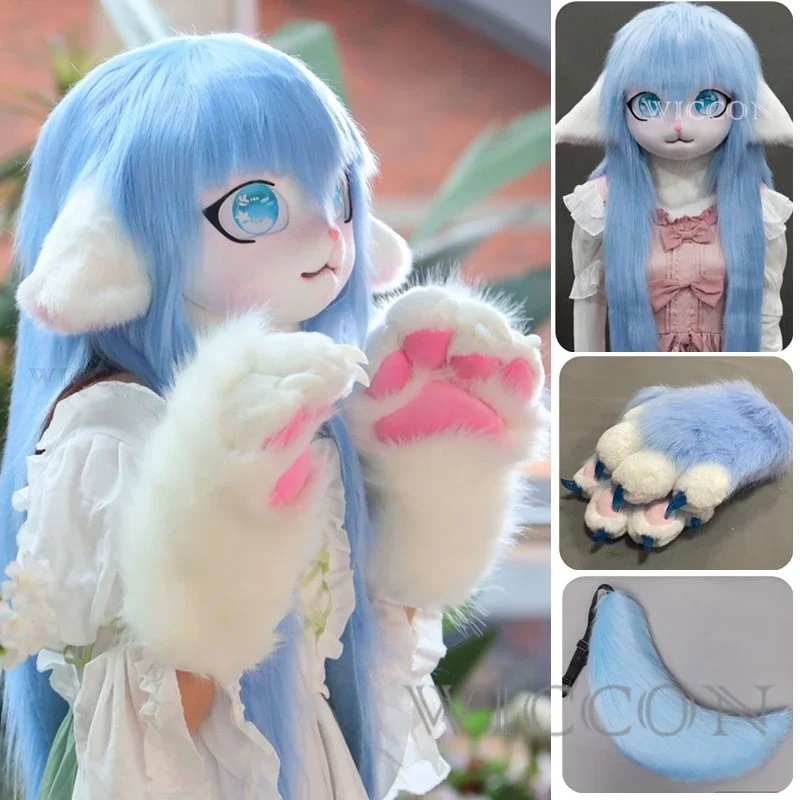 Fursuit Kigurumi Headsets Furry Cosplay Costumes Rubbit Doll Cat Costumes Glove Tail Animal Heads Wearable Kig Animal Headsets