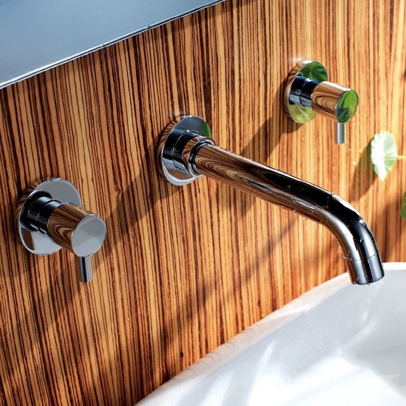 

All copper into the wall faucet, one-piece washbasin, hot and cold washbasin, bathroom cabinet double handle three-hole faucet