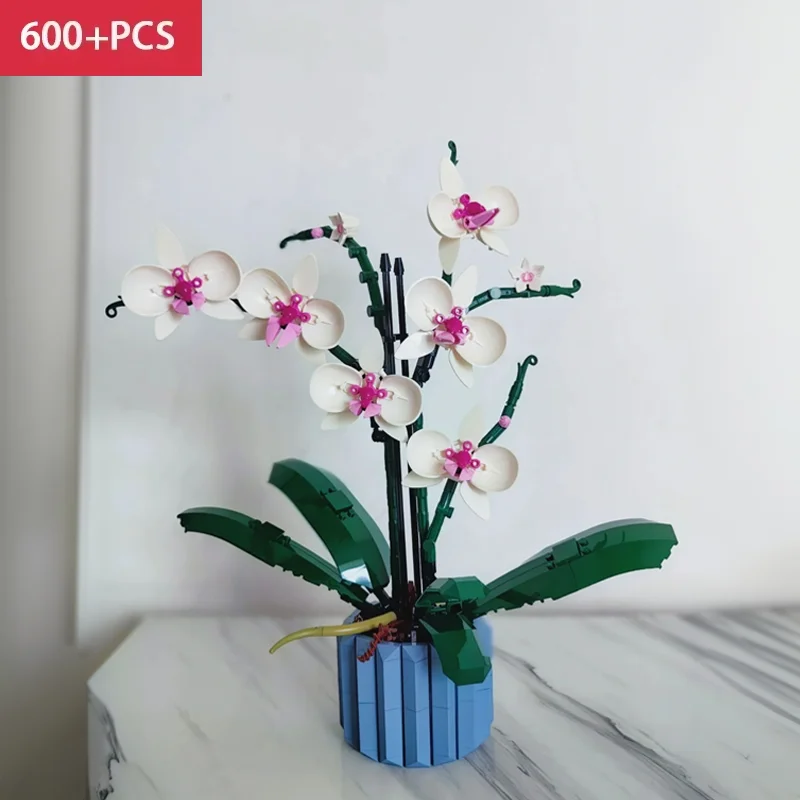 

New 600+PCS MOC Orchid Bouquet Block flower Potted Building Blocks Romantic Kit Assembly Building Toy Fit First Love Girl Gifts