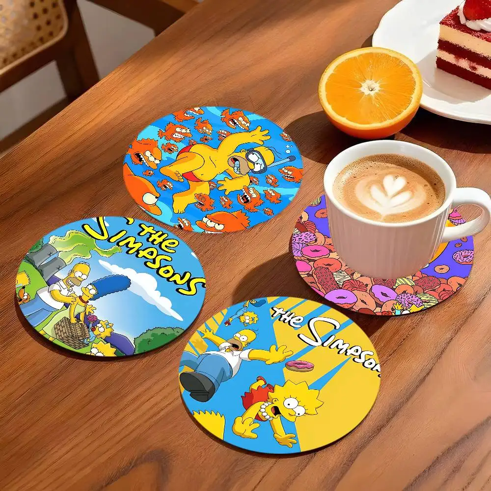 Cartoon Classic S-Simpsons Coasters 10cm Round Wooden Suitable For Drinks Tea Coffee Home Gift Choice Holidays
